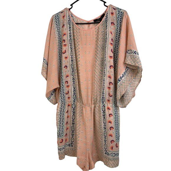 BCBGMaxazria "Caiti" Shadow Blush Printed Kimono Sleeve Romper Size S NWT 8033 - Picture 2 of 13